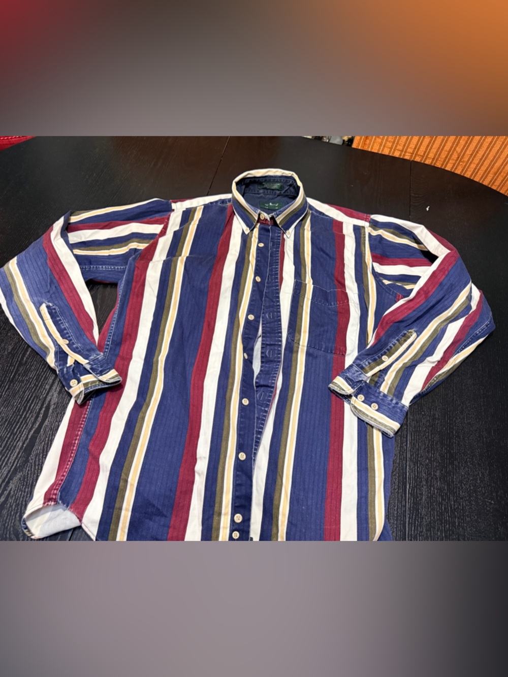 VTG 90s Hunt Club Striped Button-Down Shirt in Blue, Red, White & Tan
